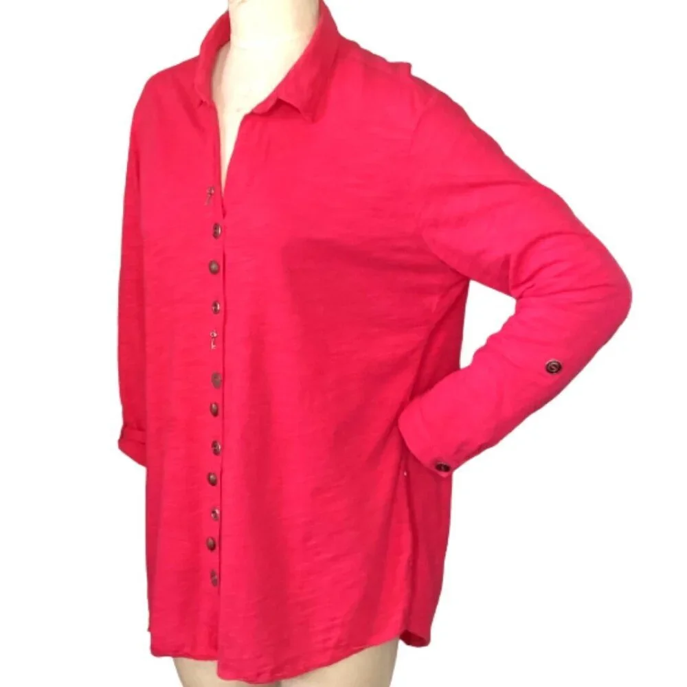 Neon Buddha Stepping Out Button Up Tunic Top L Pink #69C - Picture 5 of 10